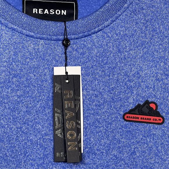 Reason Sweater Mens Large Blue Crewneck Pullover Mountain Patch Logo New NYC - Picture 5 of 11